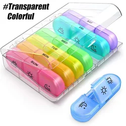 Portable 7-Day Pill Organizer for Vitamins, Medications & Supplements (Transparent Colorful)