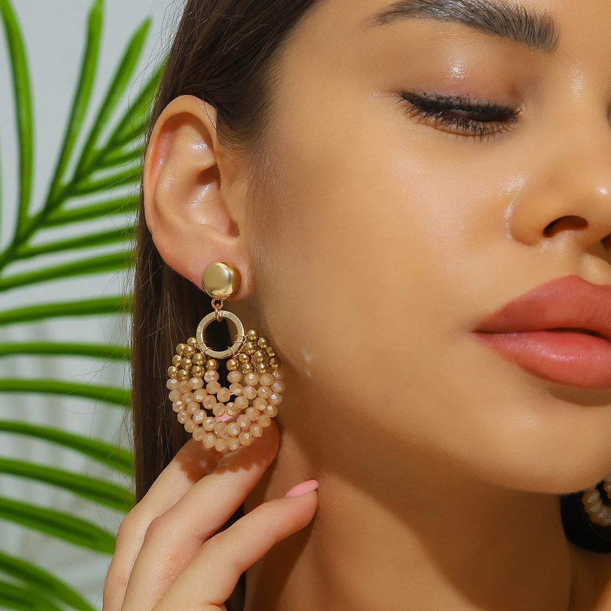 Elegant Layered Round Beaded Drop Earrings for Women Boho Handmade Crystal Beads Earrings Fashion Jewelry Party Accessories Gift