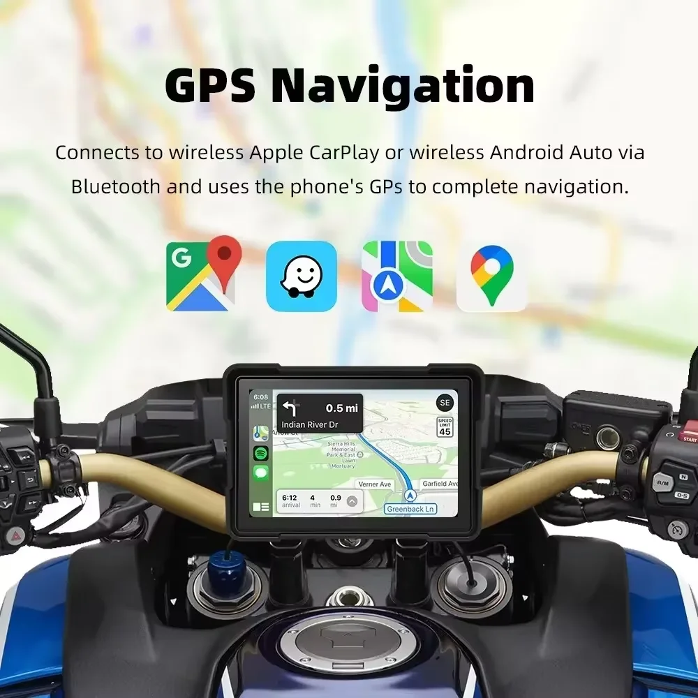 Wireless CarPlay Moto Cruscotto digitale portatile da 5 pollici per moto Navigazione GPS Schermo di visualizzazione Monitor Android Auto - Image 4