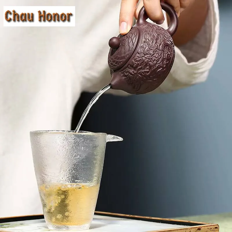 140ml Yixing Raw Ore Purple Mud Handmade Xianglong Xishi Purple Clay Pot Kungfu Teaset Home Tea Ceremony Drinkware Birthday Gift