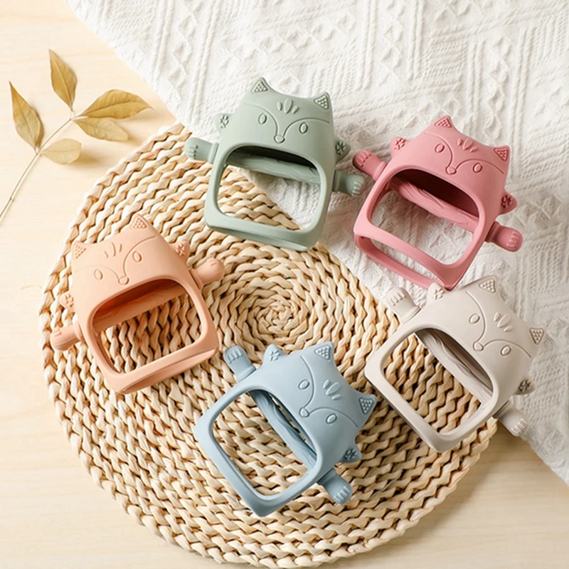 

Baby Silicone Teether Toy BPA Free Silicone Cartoon Fox Gloves Newborn Molars Teether Anti-eating Hand Dental Care Gym Toy