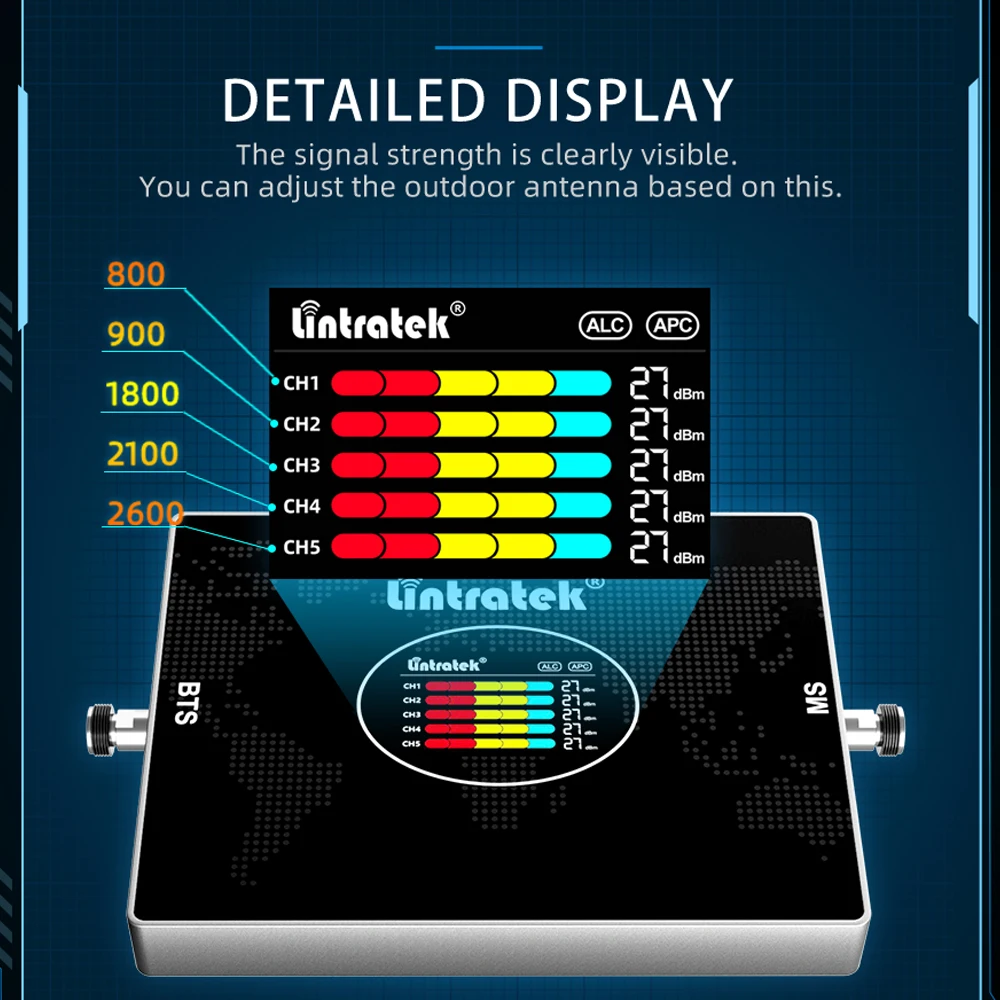 Lintratek 800 900 셀룰러 증폭기, 5 밴드 신호 리피터, GSM 2100 1800 LTE 부스터, 4 밴드 2G 3G 4G 인터넷 신호 증폭기