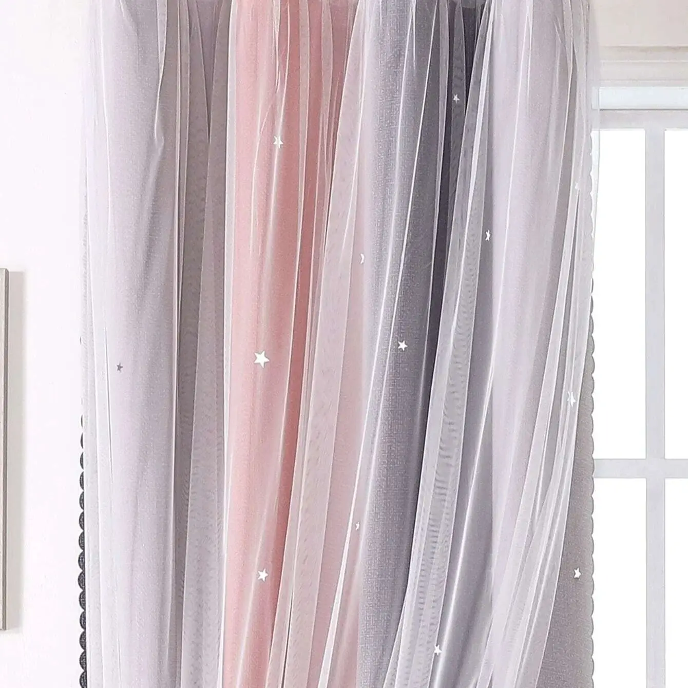 Blackout Kids Curtains for Bedroom Thermal Insulated Silver Twinkle Star Curtains for Boys Antique Grommet Top Window Treatment