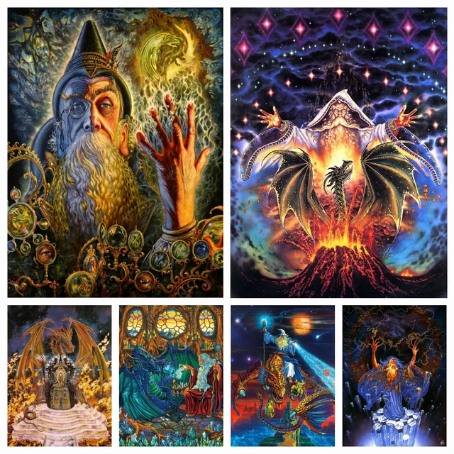 Seer Wizard Dragons-pintura de diamante 5D DIY, mosaico de fantasía,  cuadrado mágico, redondo, punto de