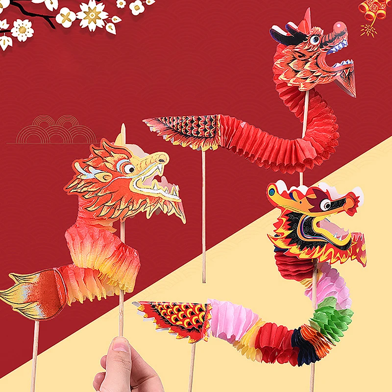 

Китайский Новогодний подарок, маленький ручной танцующий дракон, режущие бумажные игрушки ручной работы, Весенний фестиваль, вечерние сувениры