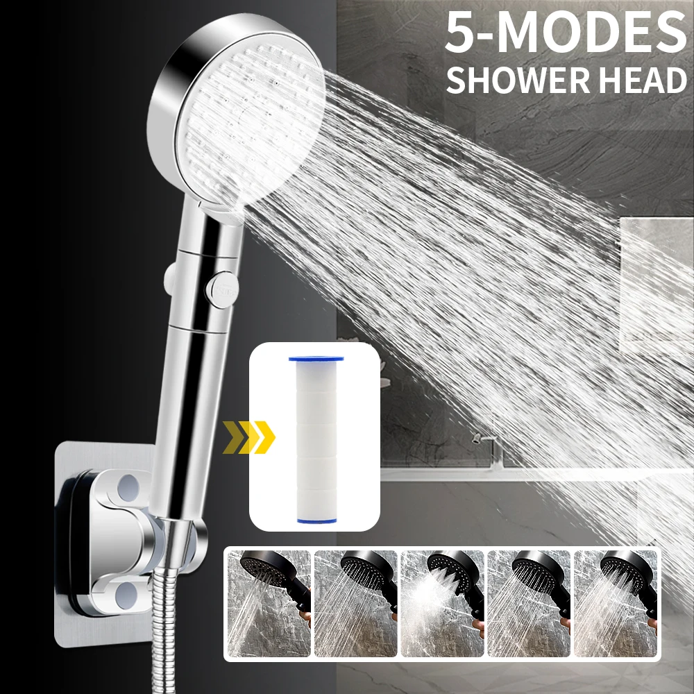 

5 Modes Adjustable High Pressure Water Saving Shower Head With filter One-key Stop Water Explosion-proof and Fall-Proof