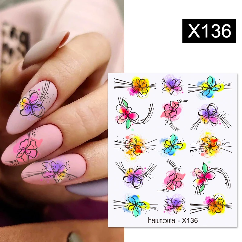 Harunouta Spring Simple Green Theme Water Decal Sticker Flower Leaf Tree Summer DIY Slider For Manicuring Nail Art Watermarks