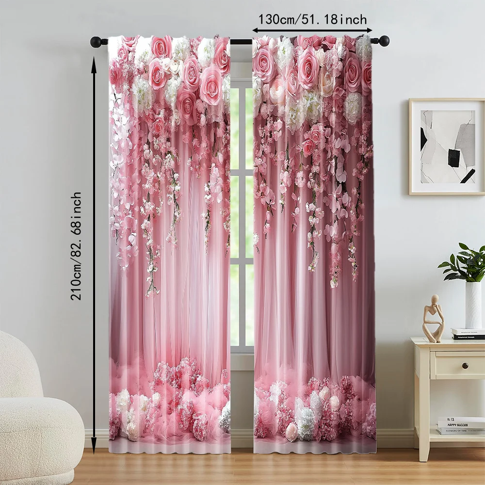 2 pcs, versatile polyester transparent curtains for home decoration Pink Floral for use in bedrooms and living rooms 5