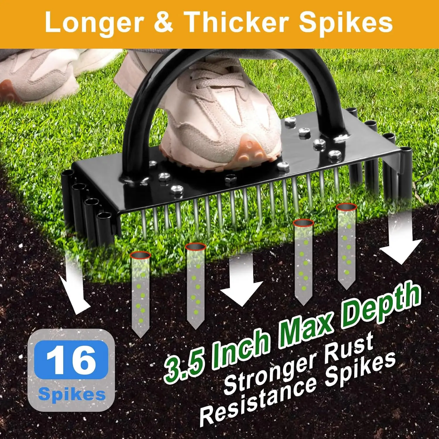 2-in-1 Manual Lawn Aerator Tool 16 Metal Spikes 8 Corer Plugs