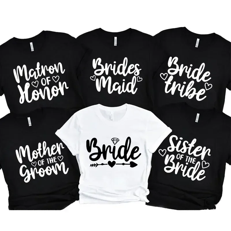 

Bridesmaid Team Bride T-shirt Bridal Shower Wedding Engagement Tops Friends Bachelorette Hen Party Blouses Short Sleeve Tees