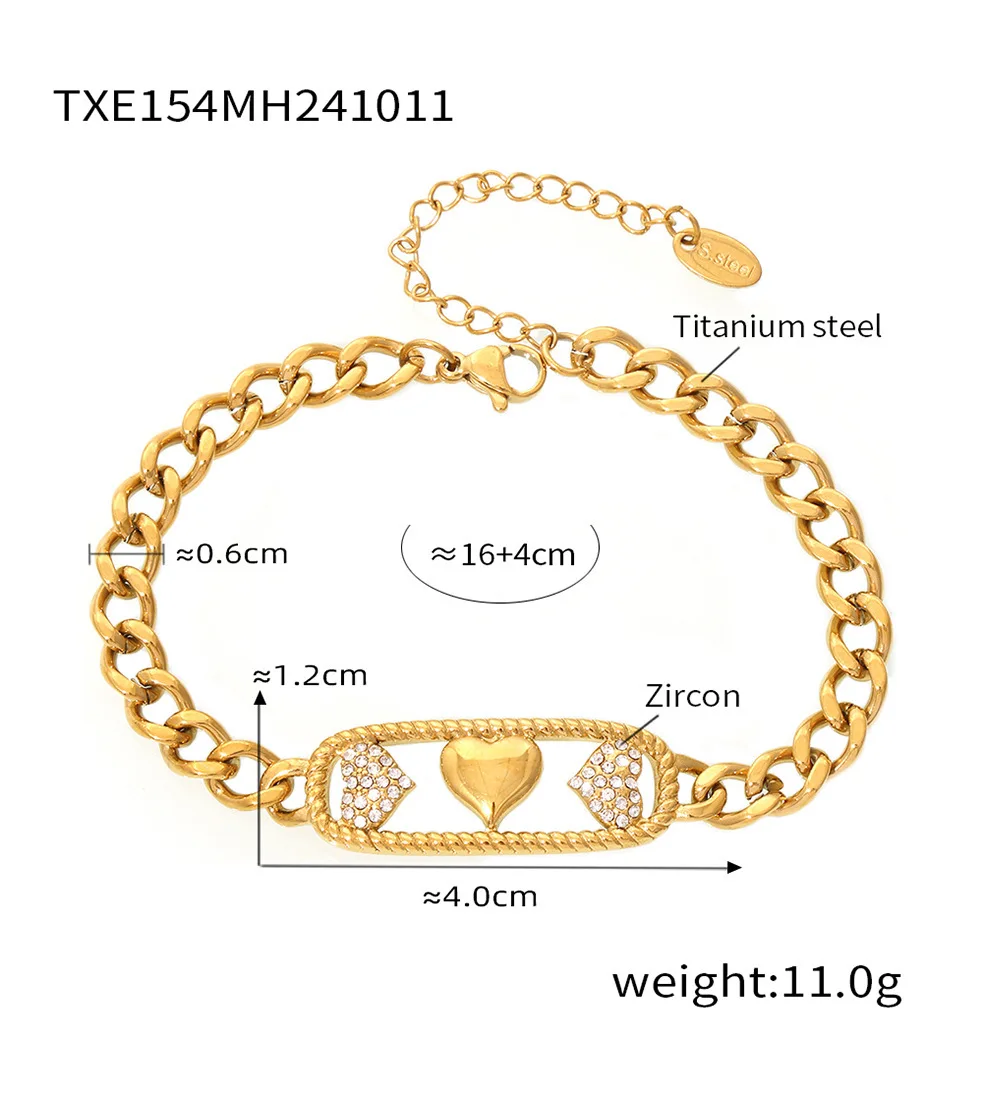 Herz Mond bunte Halskette Armband Set für Frauen Edelstahl vergoldet Glas eingelegt Charm Hip Hop Kette Schmuck Geschenk – Detail 7