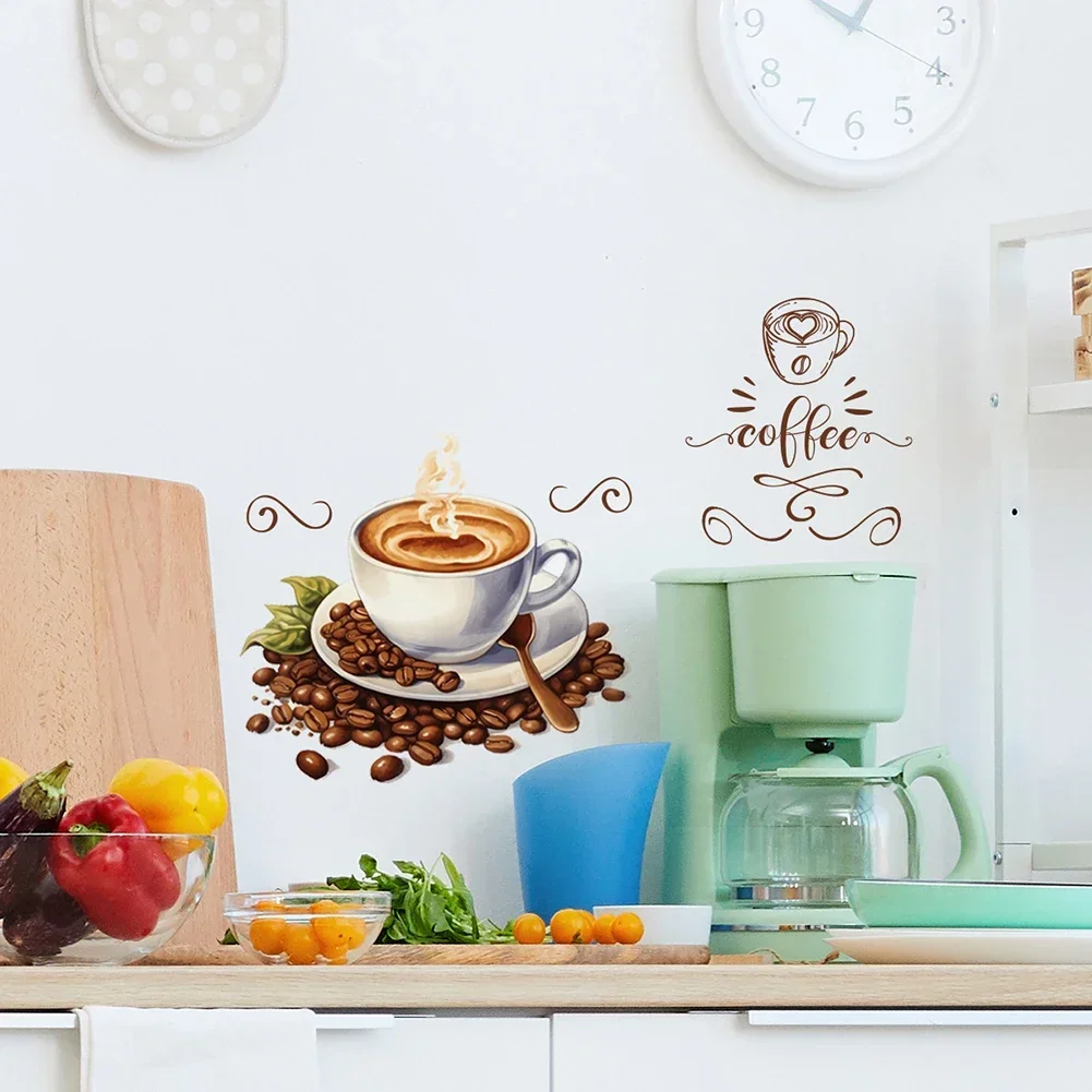 Coffee Cup Wall Stickers Vinyl Self-adhesive Cafe Background Art Decals Pub Decals Kitchen Home Decoration