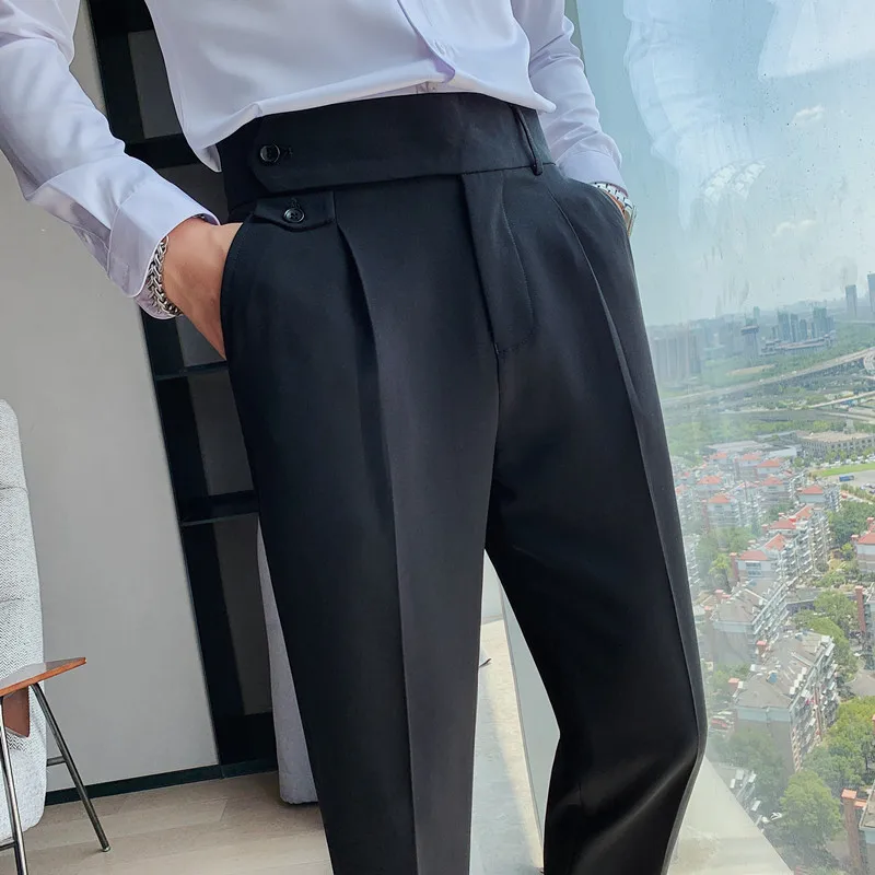 lapso Ministerio bomba Pantalones de cintura alta de estilo británico para hombre, pantalón Formal  de alta calidad, ajustado, informal, de negocios, novedad de otoño, 2022 _  - AliExpress Mobile