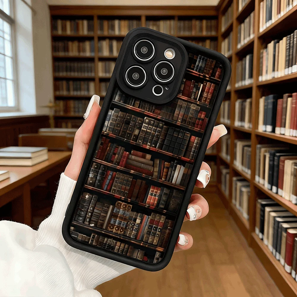 Vintage Bookshelf Design Soft Shockproof Anti-Fall Protective Case