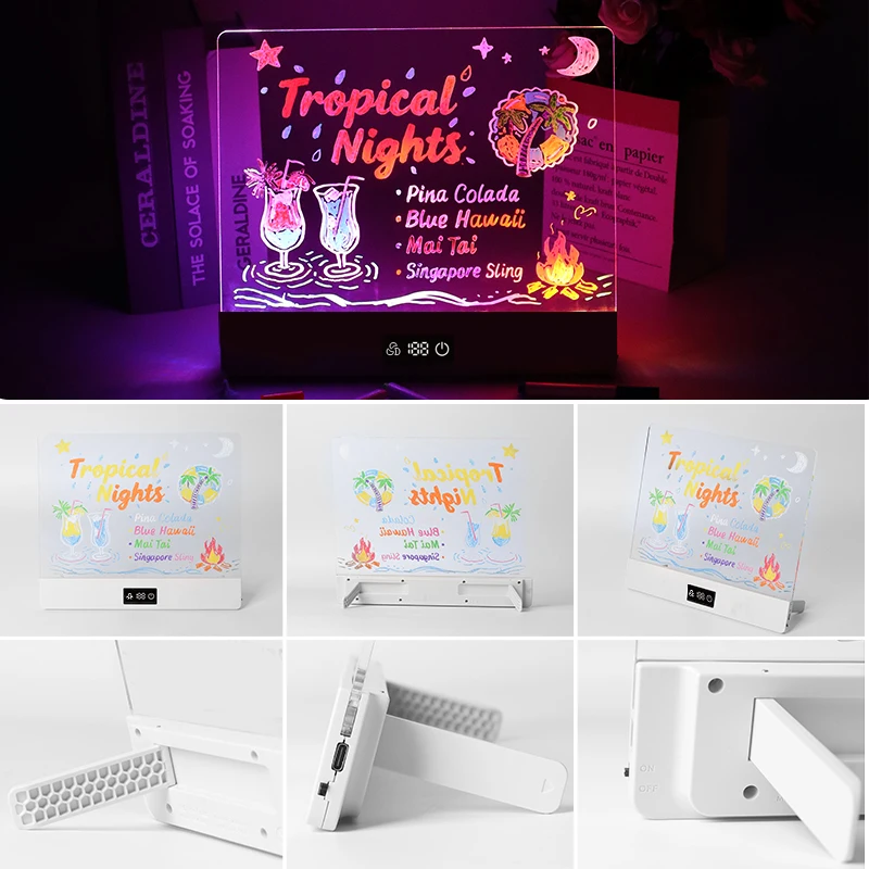어린이용 LED 노트 보드, 야간 조명, 7가지 색깔 펜, DIY 아크릴 메시지 매직 보드, 어린이 그림판, 생일 선물