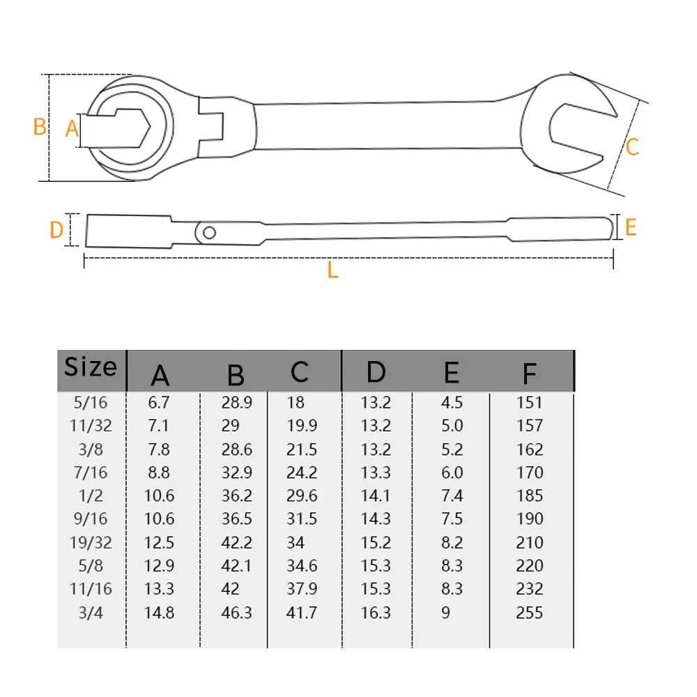 Binoax-SAE Ratchet Combinação Chave Tubing 72 Dentes,