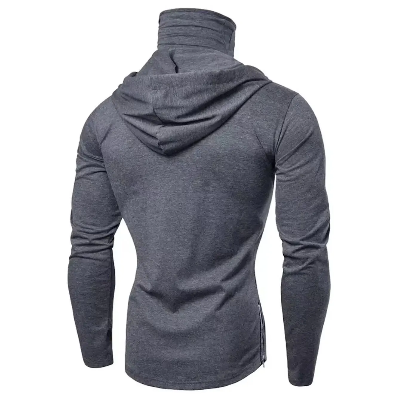 Men Solid Color Zip Up Hoodie Fashion Slim Fit Long Sleeve with Mask Design