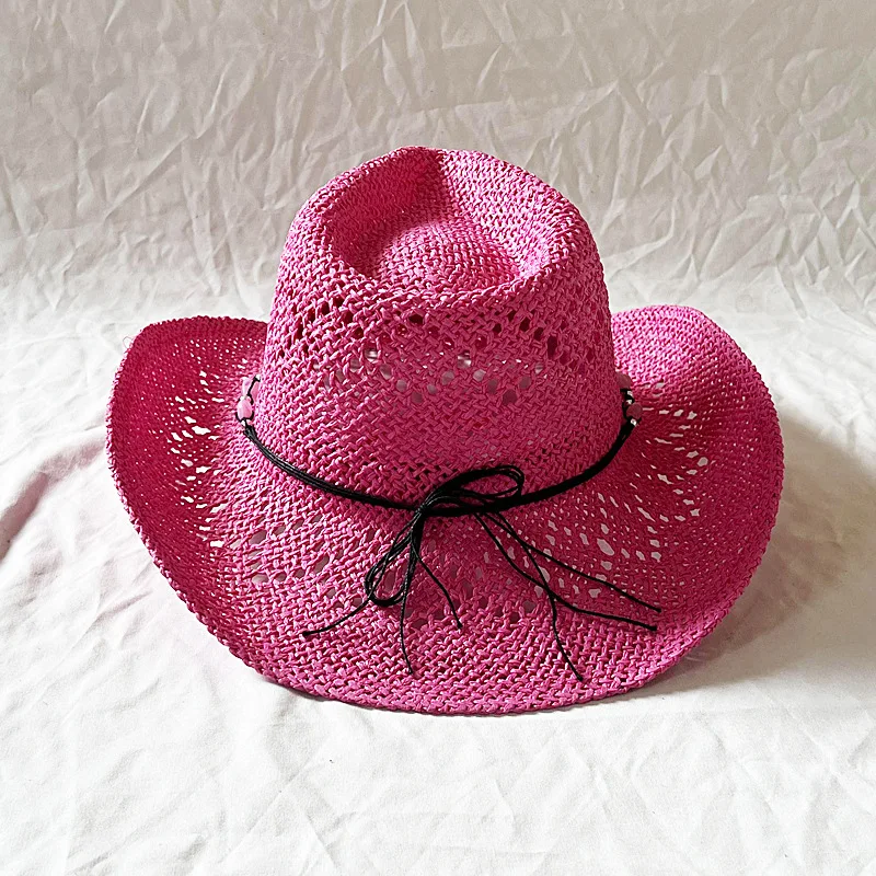 Hot Sale 2024 New Spring and Summer Hand-knitted Outdoor Travel Beach Unisex Western Cowboy Straw Hat_voghion.com