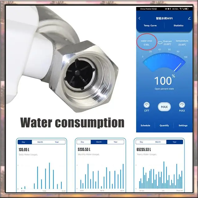 BAAZ HOT Tuya Wifi Water Valve Consumption Flow Rate Meter Smart Life Water Leakage Detection Alarm For Alexa Google 4
