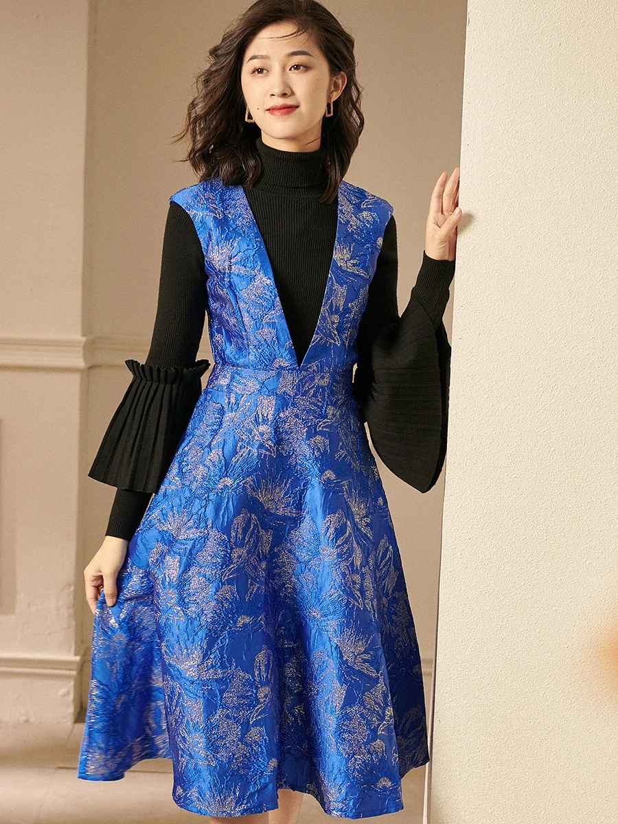Women Elegant Jacquard Dress Sweet Girls England Style Dress Slim Waist  French Dress Women Vintage Party Evening Clothing Q104