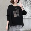 Loose Thickened Long Sleeve Hoodie Women plus Size Autumn Winter Fashionable Top round Neck Printed Sweatshirt for Heavy Sister