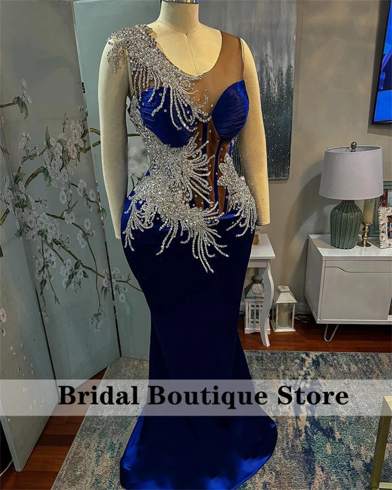 

Синее вечернее платье с блестками 2024, прозрачное Сетчатое платье с блестящими кристаллами, платье-Русалка для выпускного вечера, свадьбы, вечеринки, халаты, платье для невесты и матери