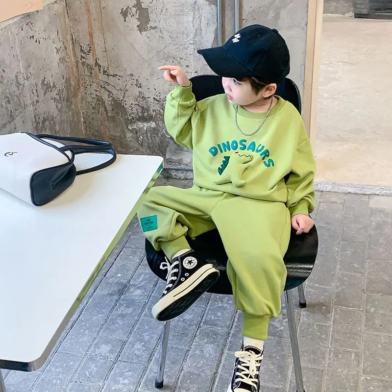 

Toddler Children Boys Fruit Green Dinosaur Outfits Set Spring Autumn 2023 New Boy Korean Casual Kids Sweater+pant 2pcs Clothes
