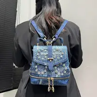 Women's Fashion Diamond Elegant Backpack Multifunctional Diamond Denim Shoulder Bag 1