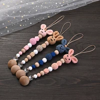 New Baby Wooden Pacifier Clip Wood Crochet Rabbit Teething Soother Chain For Nursing Chew Toy Baby Dummy Holder Chain BPA Free 1