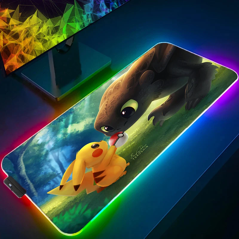 Pikachu Kawaii Gaming RGB Mouse Pad Xxl Moused Pad Gamer HD Picture Desk Mat LED With Backlight Pc Accessories Custom Mousepad led pikachu kawaii gaming rgb mouse pad hd picture office accessories moused pad gamer desk mat with backlight custom xxl pads