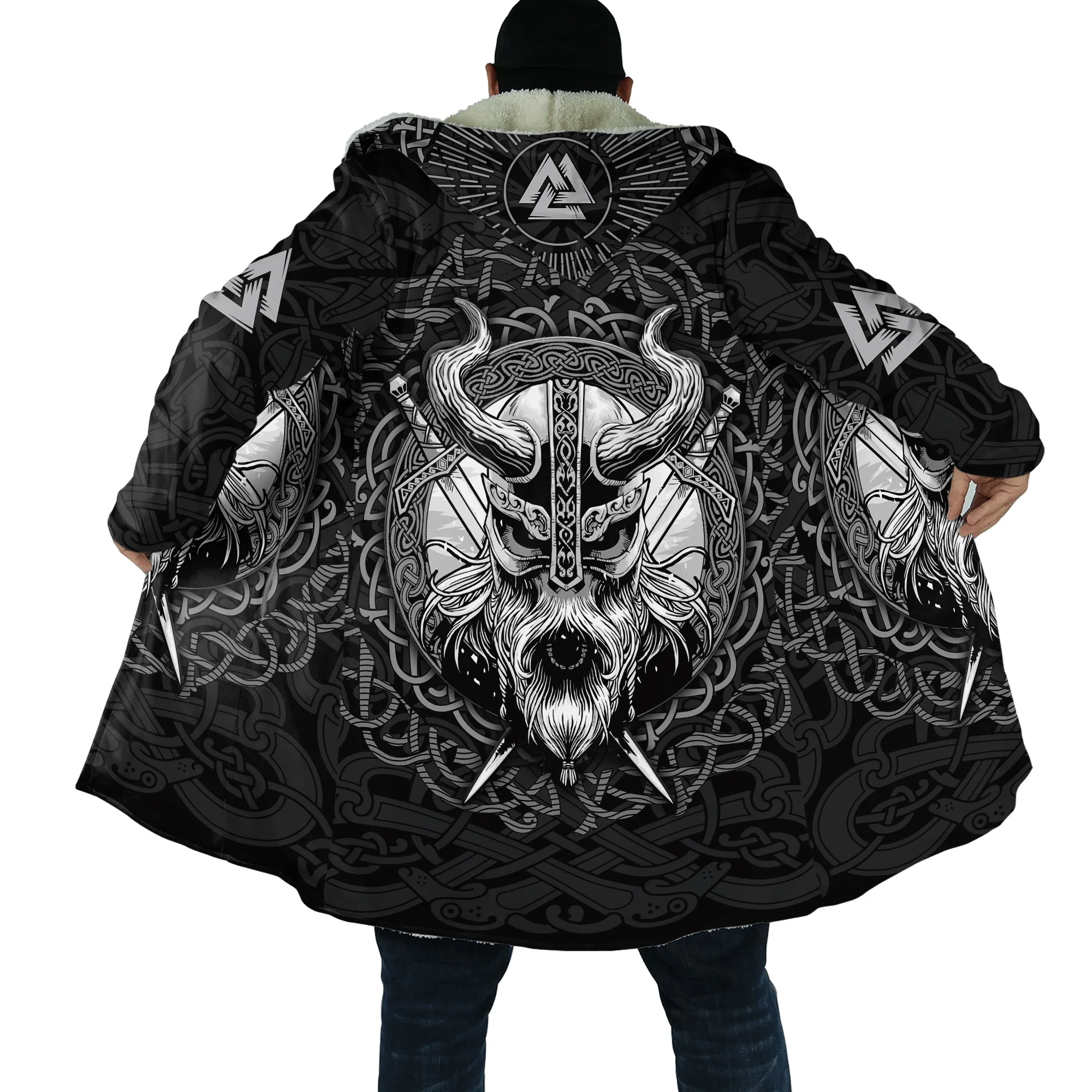 PLstar Cosmos Dragon and Odin Raven Tattoo 3D stampato in pile da uomo con cappuccio mantello Unisex Casual spesso caldo mantello PF88 6