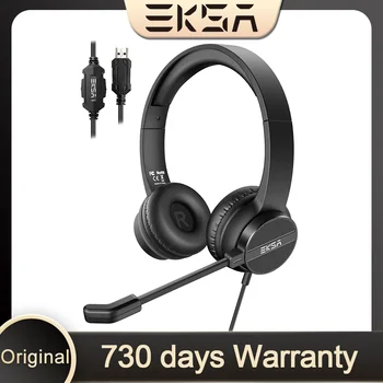 EKSA H12/H12E Wired Headset 3.5mm/USB On-Ear Computer Headphones with Rotatable Microphone Noise Cancelling for Call Center