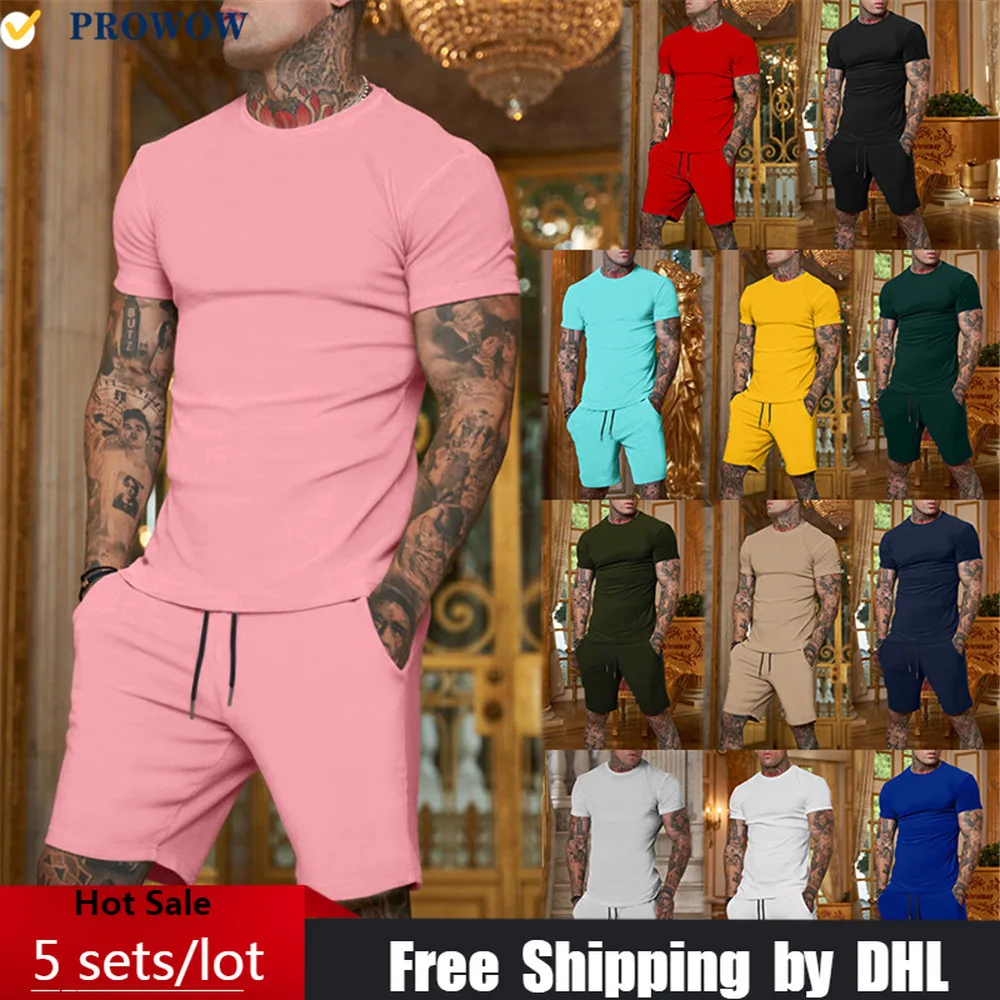 

Casual Solid Color Men 2 Piece Set Wholesale Short Sleeve Summer Suits Fashion Simple Male Outdoor Outfit Jogging Tracksuit 8128