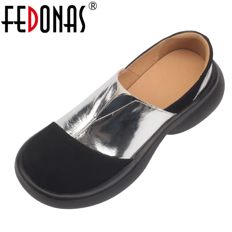 

FEDONAS Fashion Concise New Women Pumps Round Toe Platforms Genuine Leather Thick Heels Shoes Woman Spring Summer Working Casual