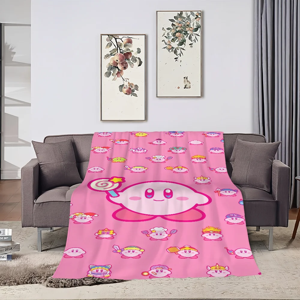 Cartoon K-Kirby Cute Game Blanket Soft Plush Nap Sofa rug for Living Room Warm Office Bedroom Birthday Home Travel Kid Gifts 4