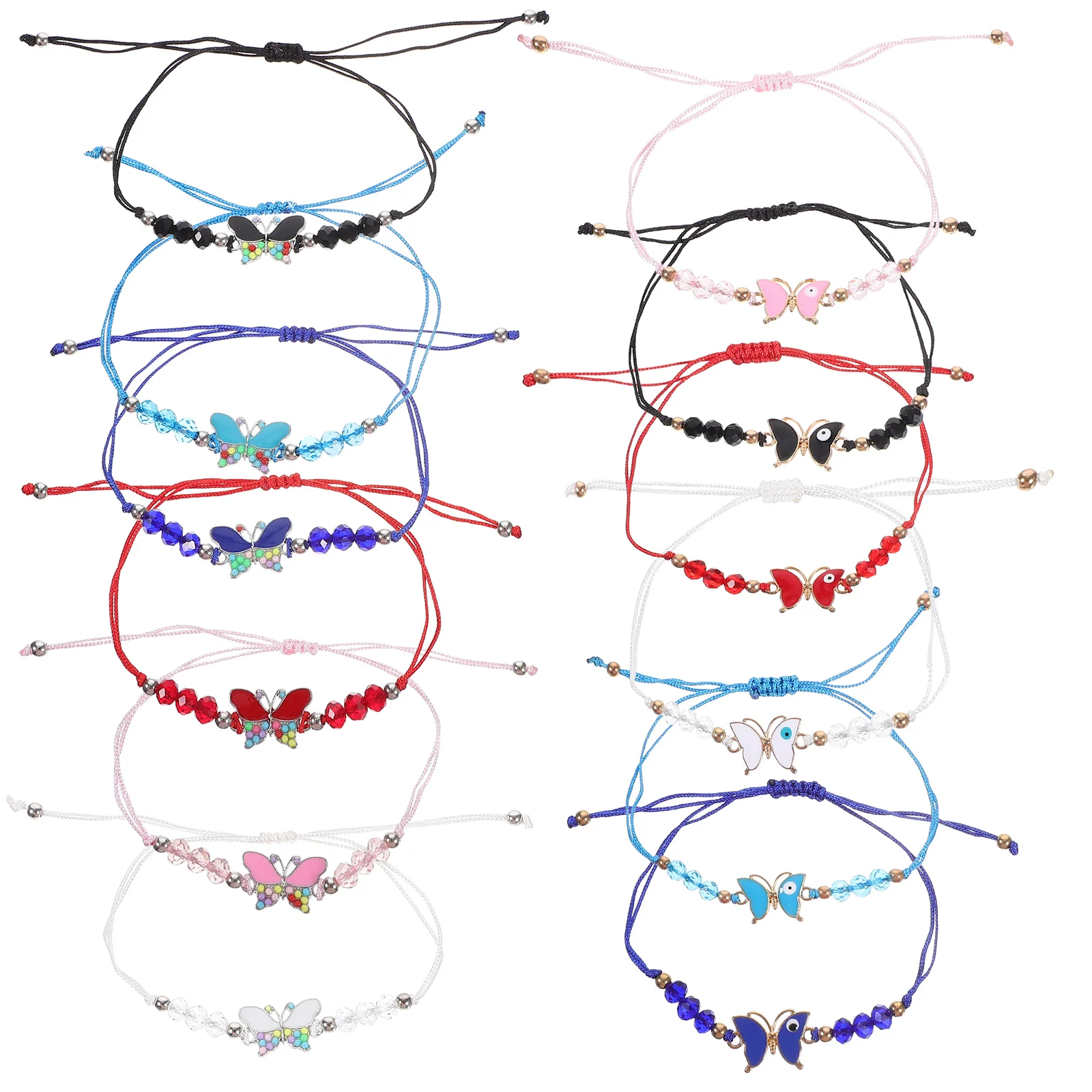 

48 Pcs Butterfly Bracelet Drawstring for Girls Friendship Bracelets Bulk Decorative Woven Long Distance with Charms