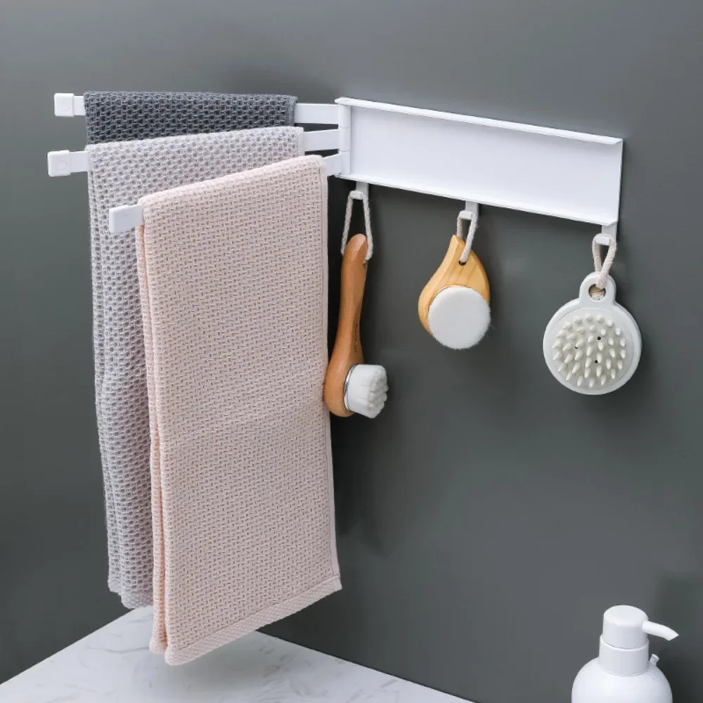 1PC Non Perforated Rotating Towel Rack Bathroom Wall Mounted Towel Rod Bathroom Shelves Shelf Organizer Bathroom Storage