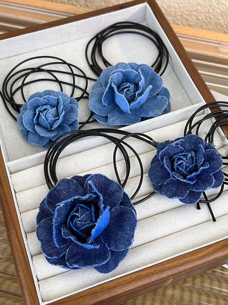 

Punk Gothic Elegant Big Camellia Flower Hair Rope Clavicle Chain Necklace For Women Jeans Cloth Waist Chain Adjustable Strap