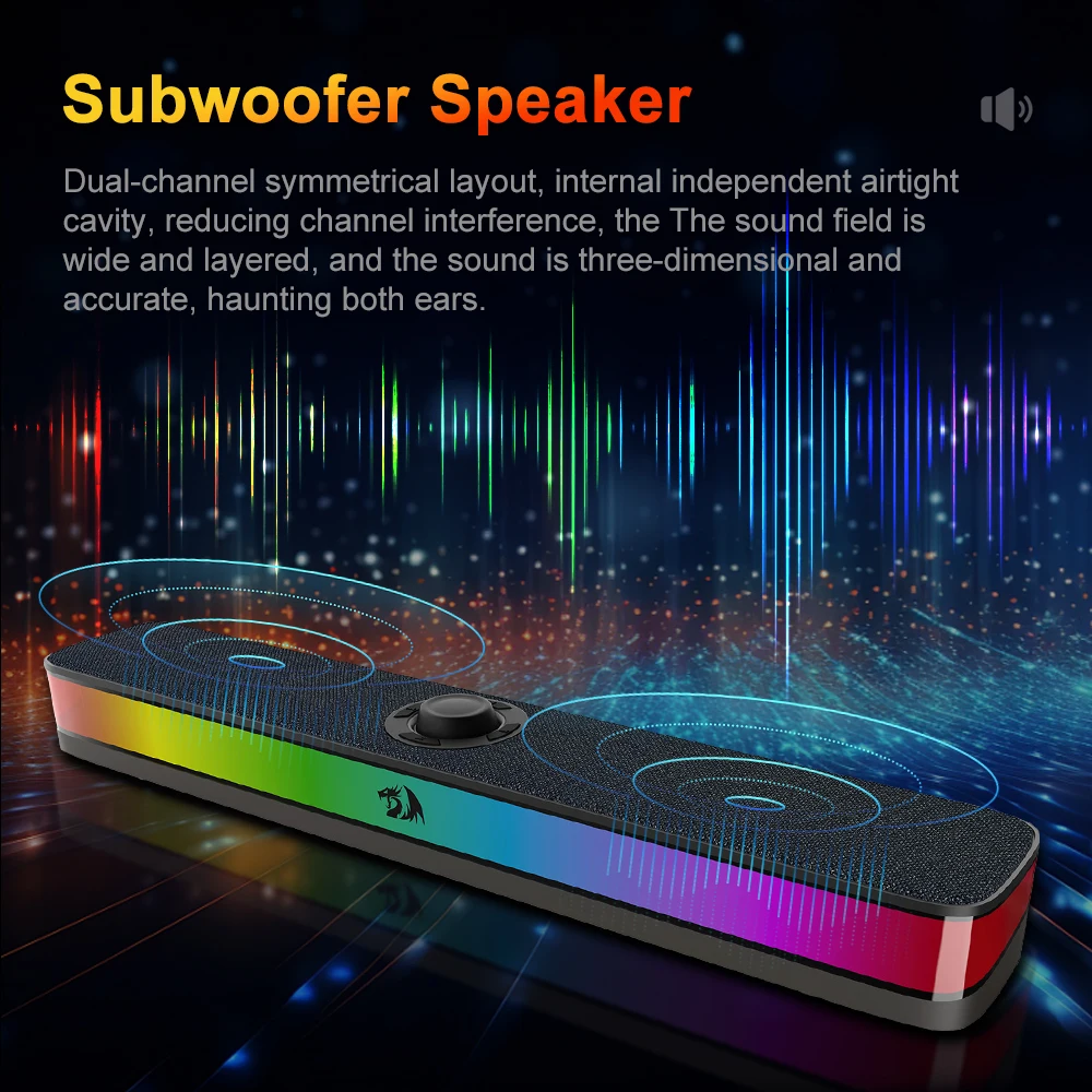 REDRAGON NEO GS515 RGB 데스크탑 사운드바 2.0 채널 스테레오 컴퓨터 USB 스피커는 PC용 Bluetooth 무선 스피커를 지원합니다.