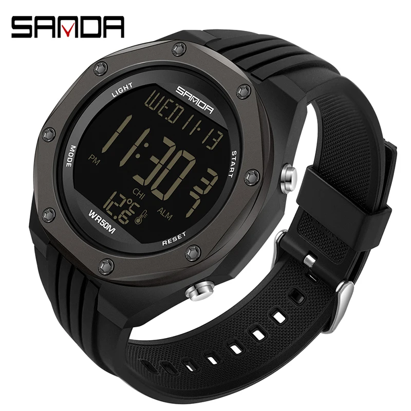 Sanda new model 6028 thermometer environment thermometer single movement display electronic watch for men and women 