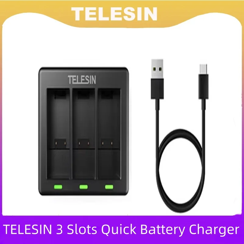 TELESIN Quick Battery Charger 3 Slots Battery Charger for GoPro 9 10 11 for GoPro Hero Black 11 10 9 Action Camera Accessories action camera accessory