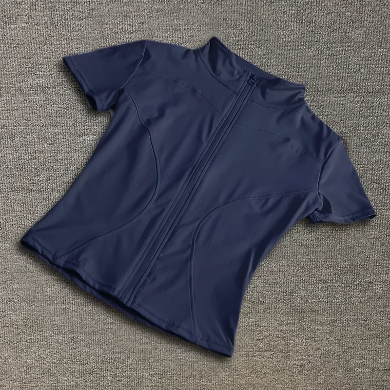 Summer High Quality Waist Slimming Training Tops Women’s Quick-drying Tight Stand Collar Full Zipper Short Sleeves Yoga shirts Best Sellers In Women's Clothing