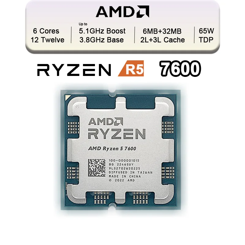 AMD Ryzen 5 7600 R5 7600 3.8 GHz 6 コア 12 スレッド CPU 5NM L3=32M