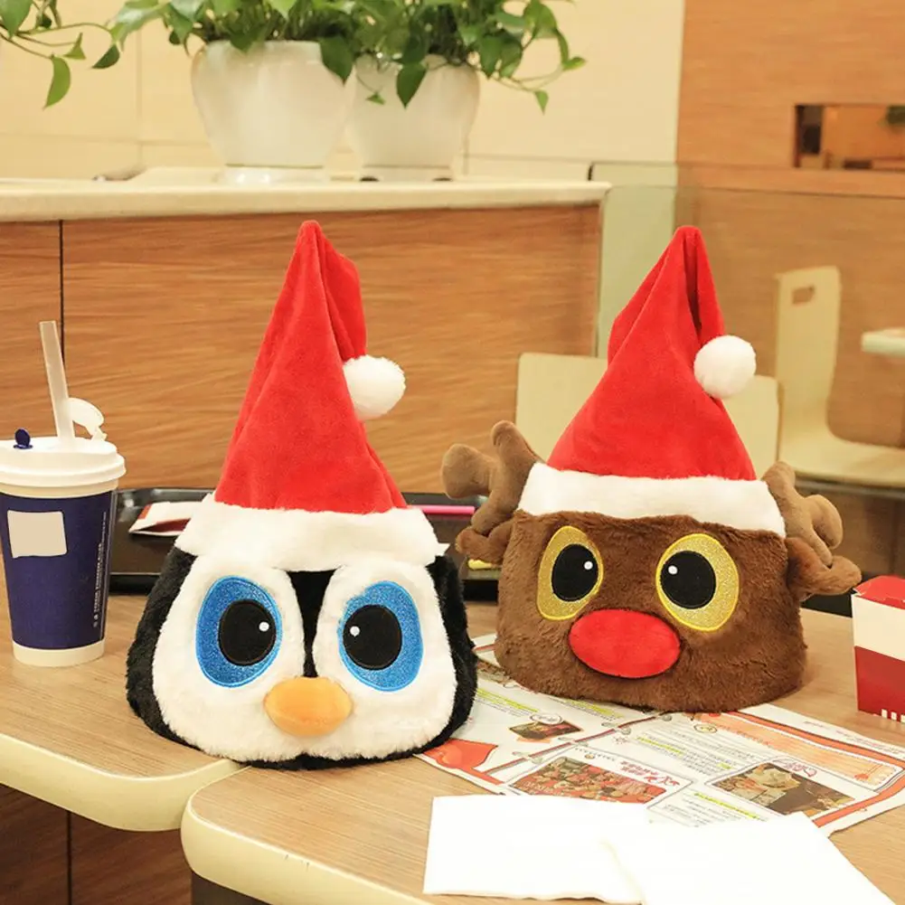 40*20cm Santa Hat Soft Plush Christmas Hat With Light Sound Show Elastic Band Christmas Hat Costume Accessory Holiday Party Gift