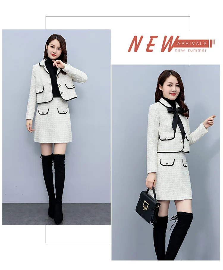 New Small Fragrance Luxury Tweet Jacket Ladies Bow Short