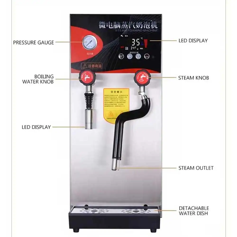 Commercial Water Boiler With Steam Hot Water Dispenser Automatic Milk Frother Milk Foam Machine Bubble Tea Equipment images - 6