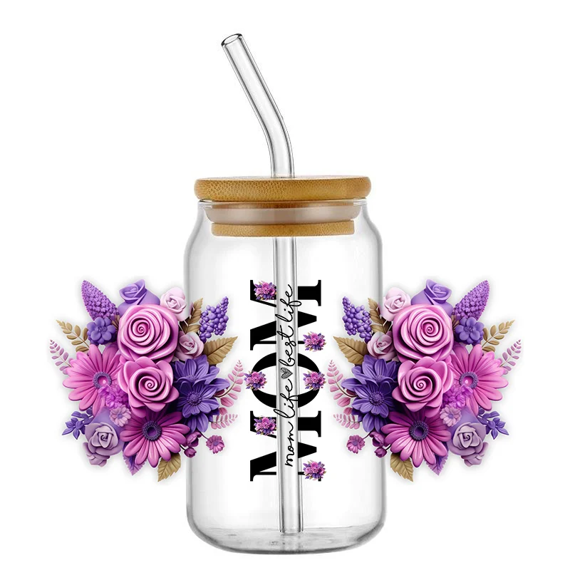 Mom&lsquo;s love Print UV DTF Wraps Waterproof Mom Uvdtf Cup Wraps, Mama UV DTF Cup Wraps for 16 oz Glass Cups Wood Crafts