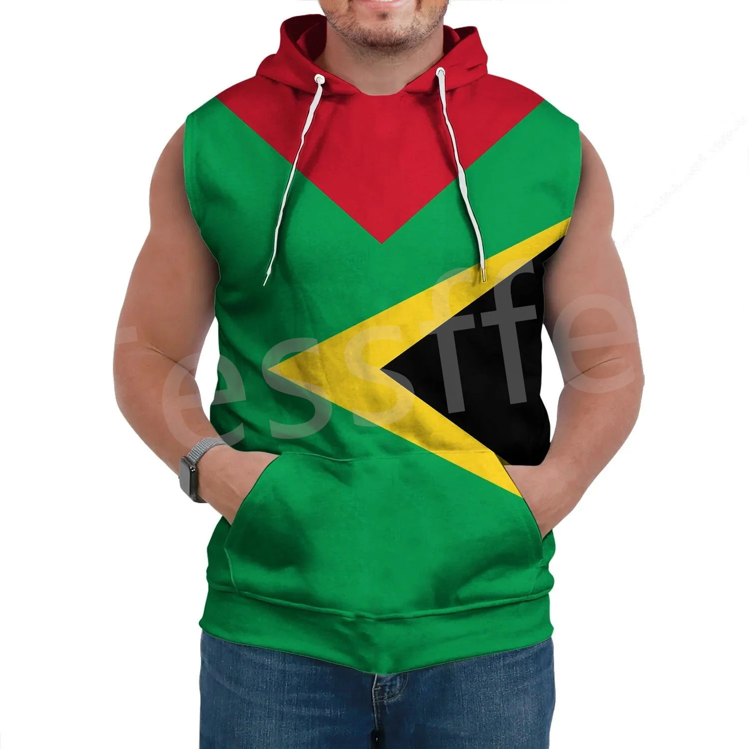 Tessffel South America County Guyana Flag Tribe Tattoo Retro 3DPrint Men/Women Pullover Casual Funny Summer Sleeveless Hoodies 5