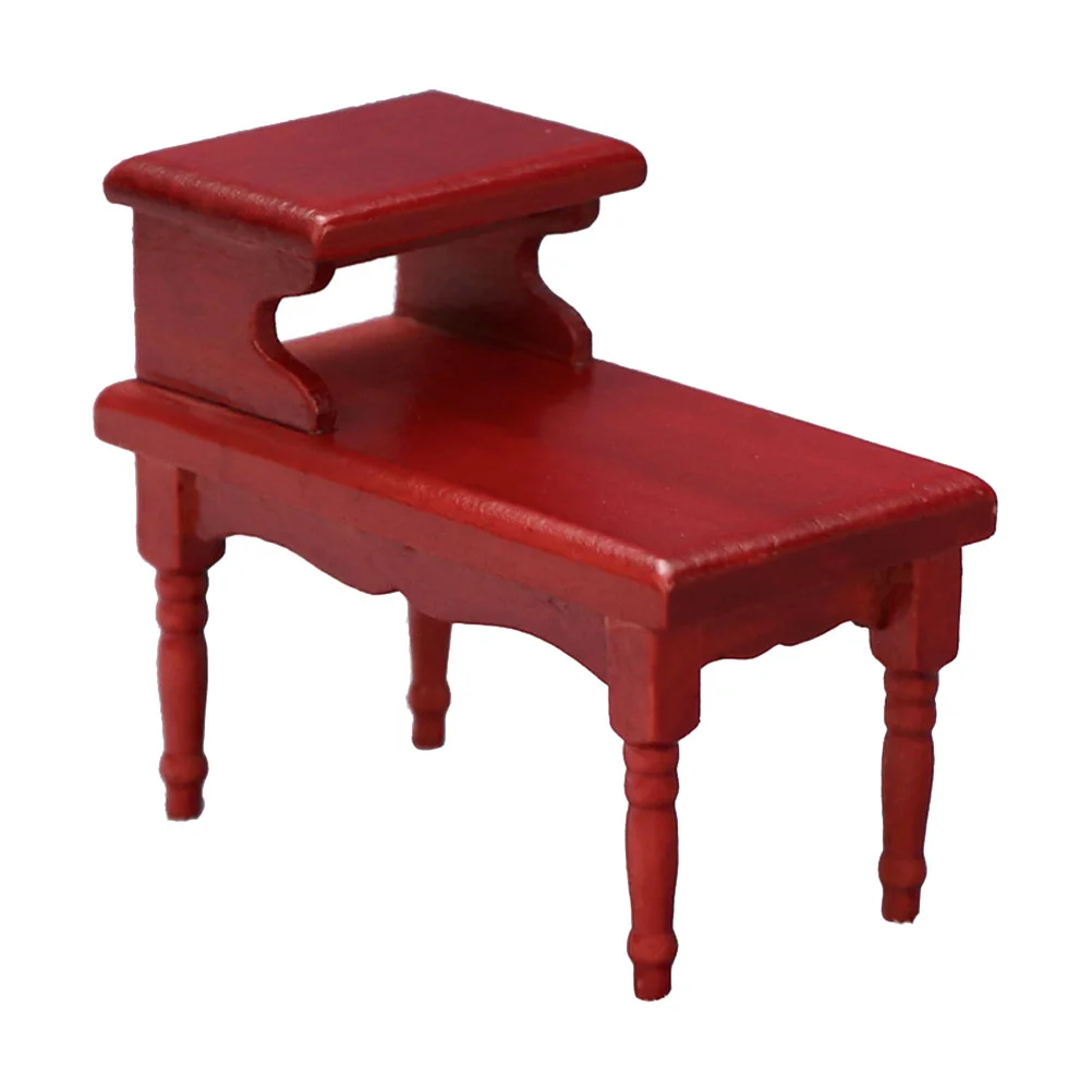 

1pc 1:12 Mini House Miniature Furniture Double Layer Tea Table Ornament (Red)