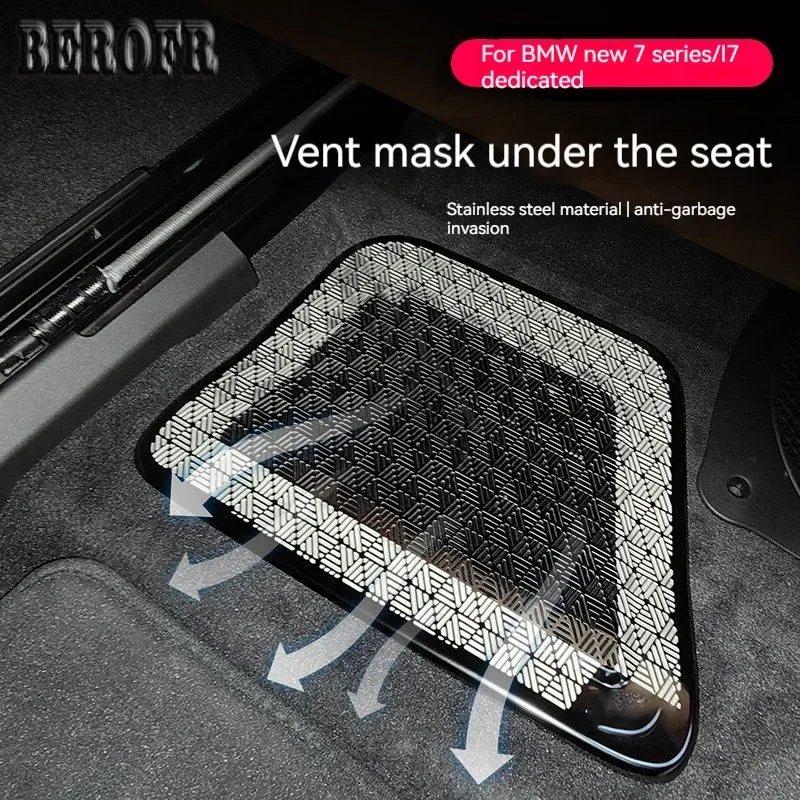 Black titanium 2-piece set Air Outlet Mask Under Seat Vent Protection Cover For BMW 7 series G70 i7-M